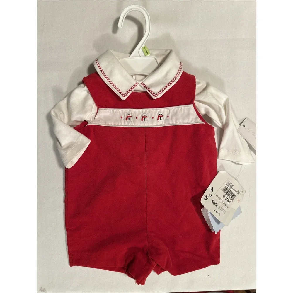 Kitestrings By Hartstrings Baby Boys 2-Pc Jon Jon Xmas Romper Red Velvet 0-3 Mos