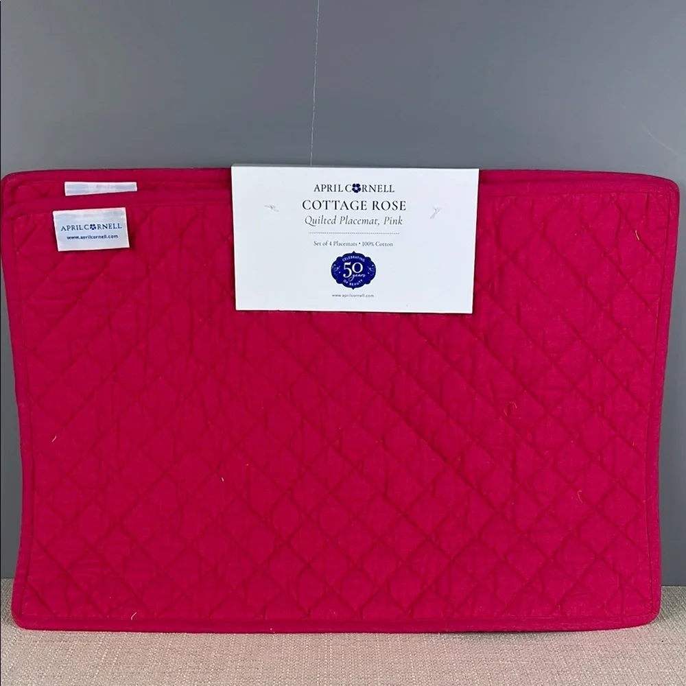April Cornell Cottage Rose Quilted Placemats Cottage Rose Pink Cotton NEW