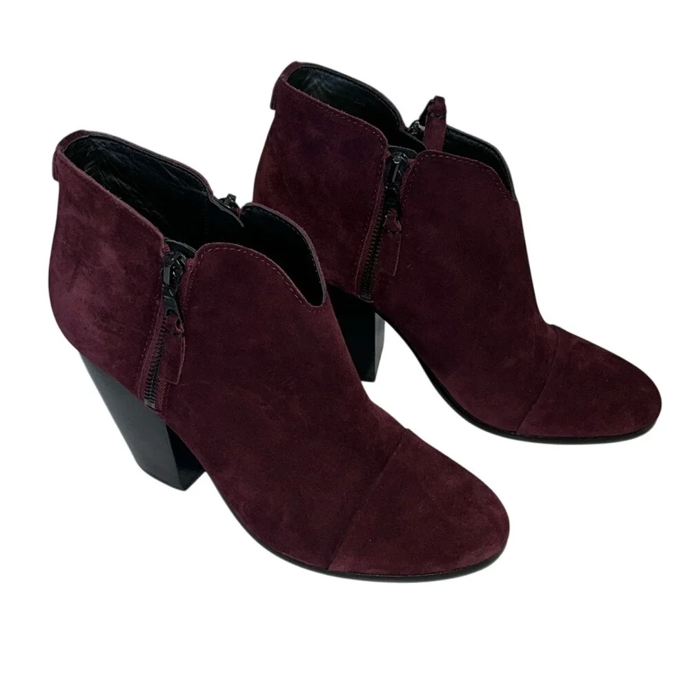 Rag & Bone‎ Women's Burgundy Margot Suede Leather Ankle Boots Sz 8.5 Zippers