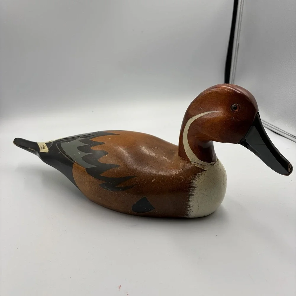 Wooden Hand Painted Decoy Duck Vintage Decor Mid Century Pintail