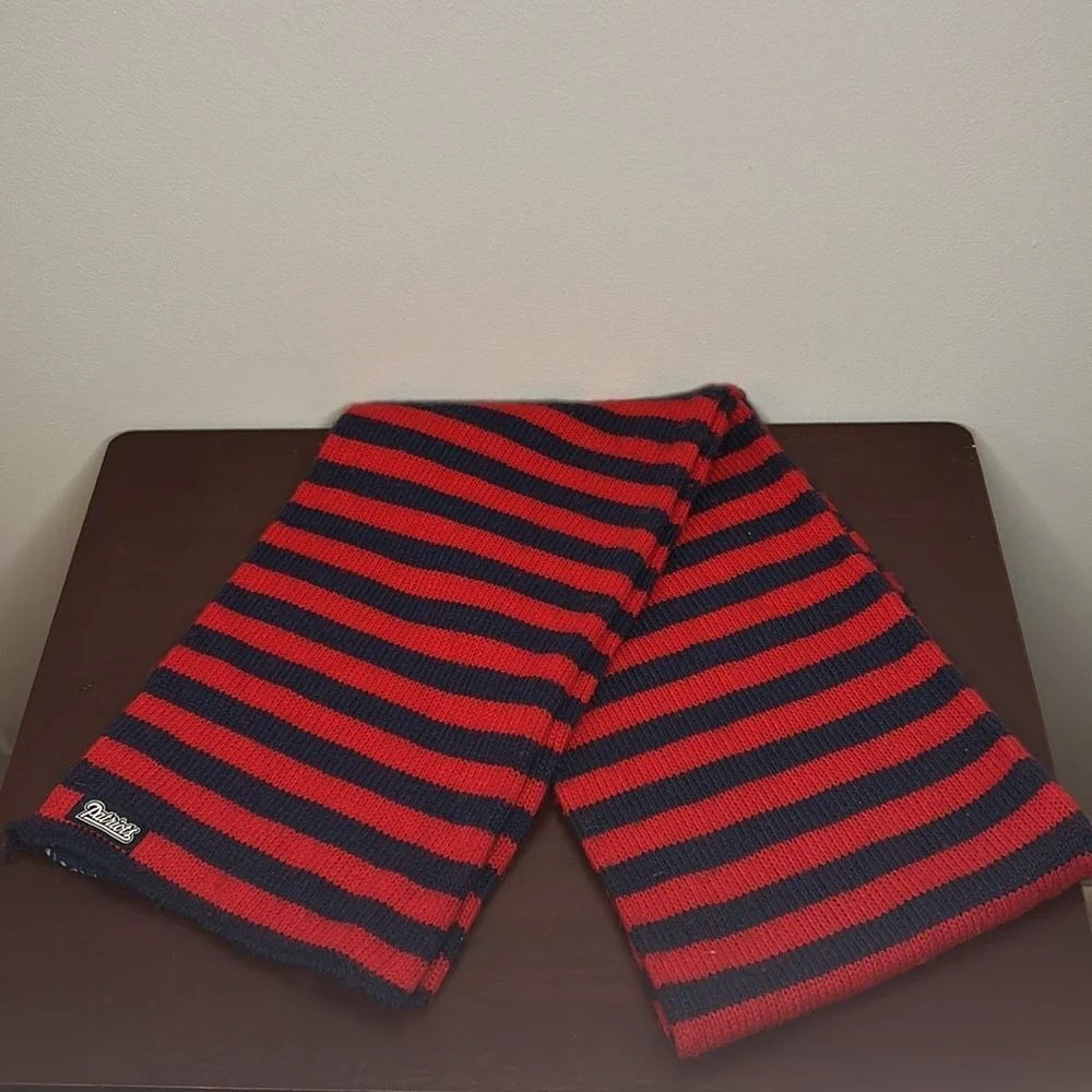 NFL x Reebok Men's New England Patriots Football Red Blue Stripe Winter Scarf