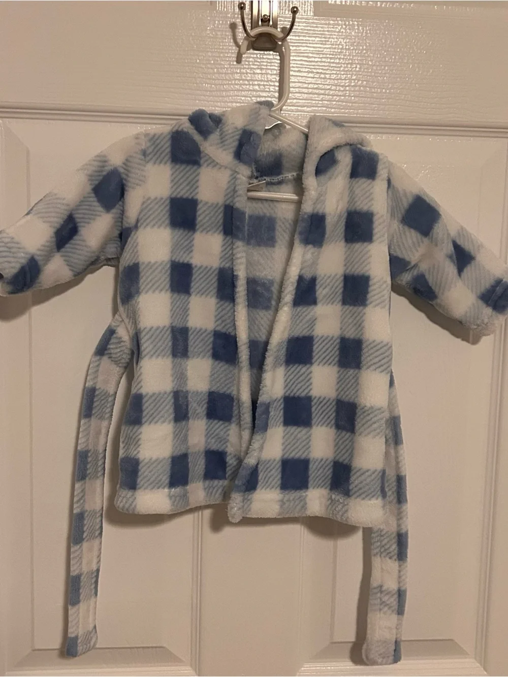 Hudson Baby Blue and White Plush Hooded Bath Robe for Baby