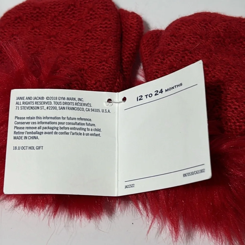 Janie and Jack Baby Girls Faux Fur Cuff Sweater Mittens in Red