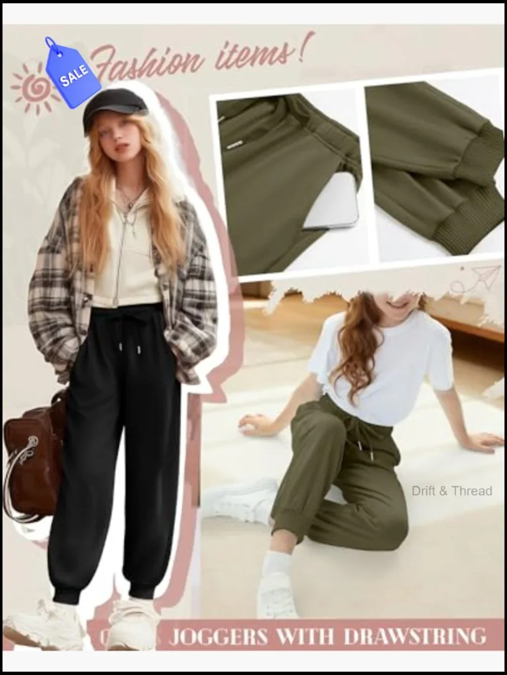 3 Pack Girls Sweatpants Joggers Baggy Lightweight Athletic Drawstring Pants