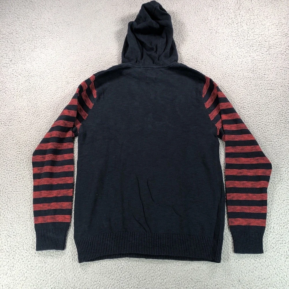 Volcom Hoodie Mens Medium‎ Blue Red Stripes Knit Surf Skate Cromly Logo New