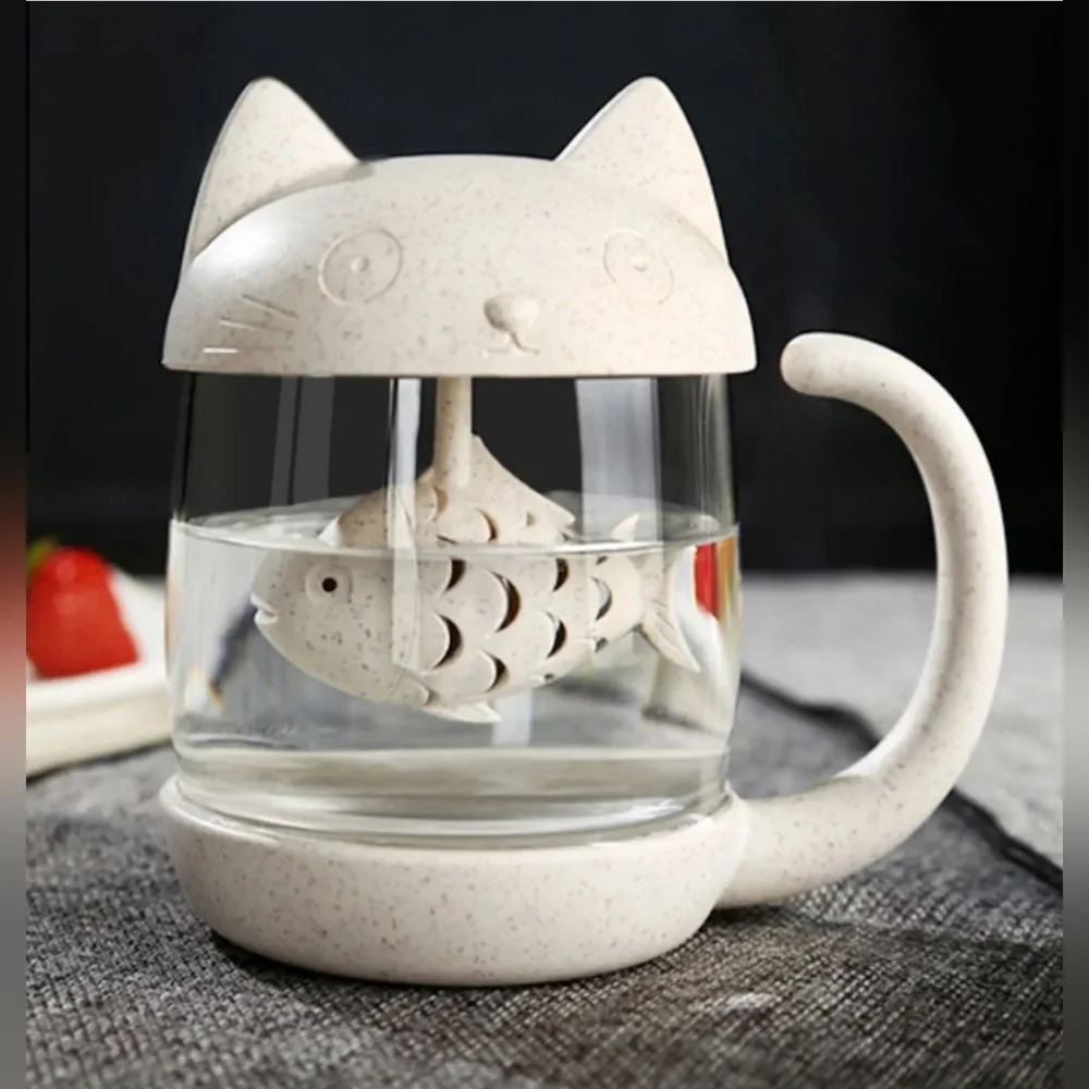 Cat-Shaped Cream Mug‎ with Fish Infuser