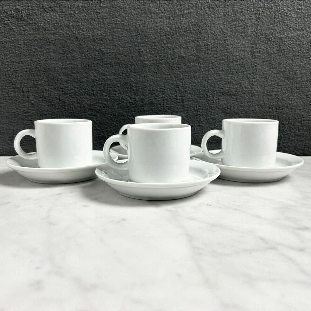 Pier 1 Demitasse Espresso Cups and Saucers - Set of 4 White Porcelain