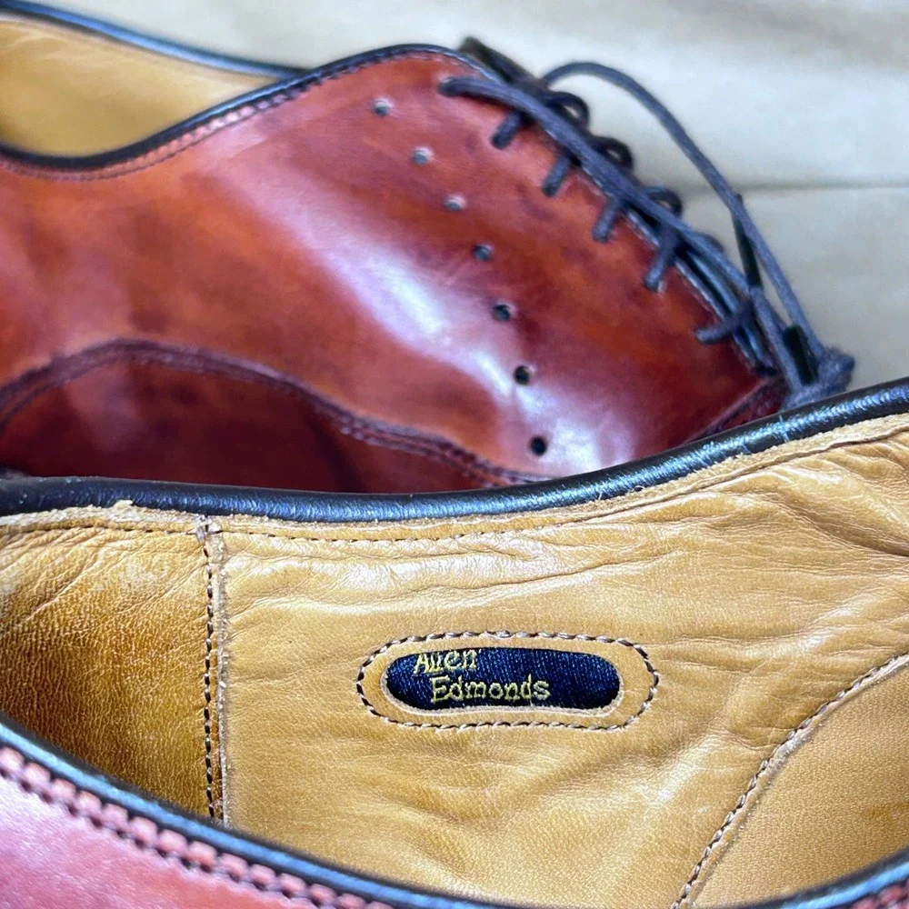 Allen Edmonds Waybridge Oxford Wingtip Men 9.5 Chestnut Brown Brogue Dress Shoes