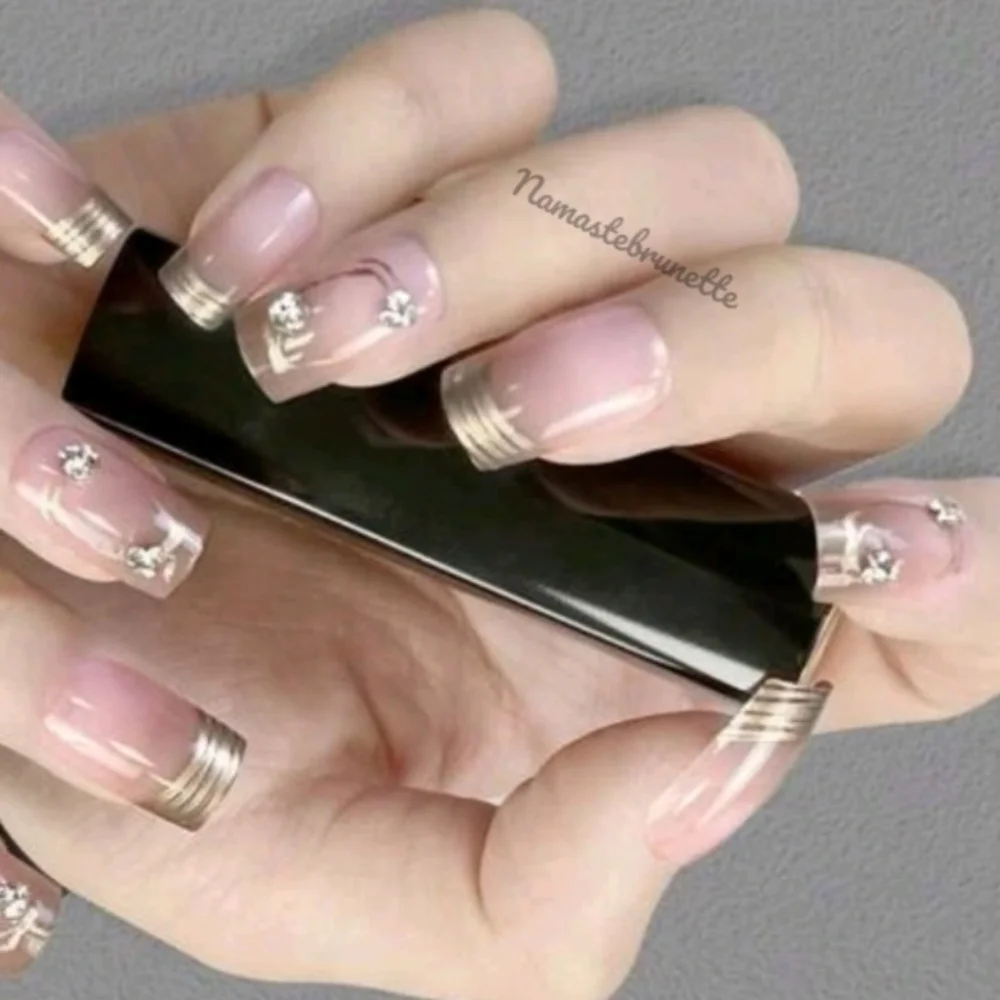 2/$16 Rhinestone French Manicure Press On Nails