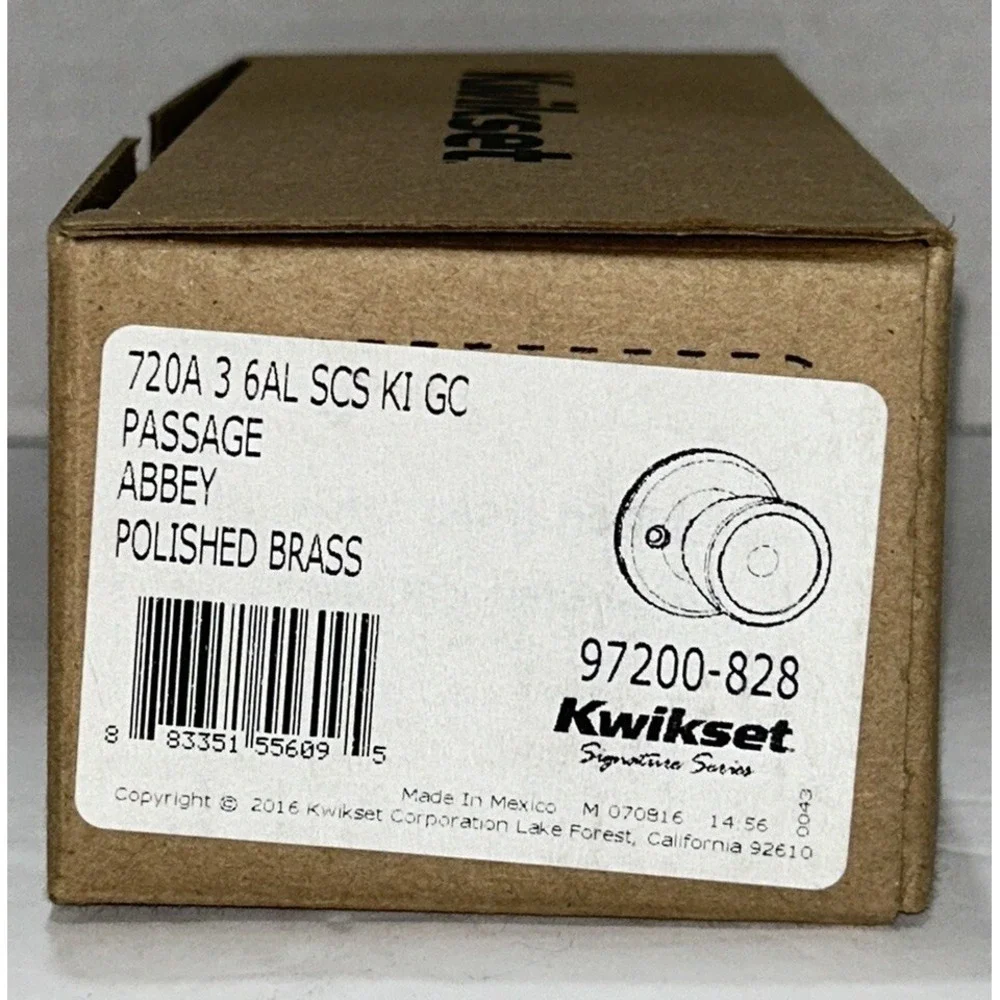 Kwikset Abbey Polished Brass Passage Hall/Closet Door Knob (97200-828) Brand New