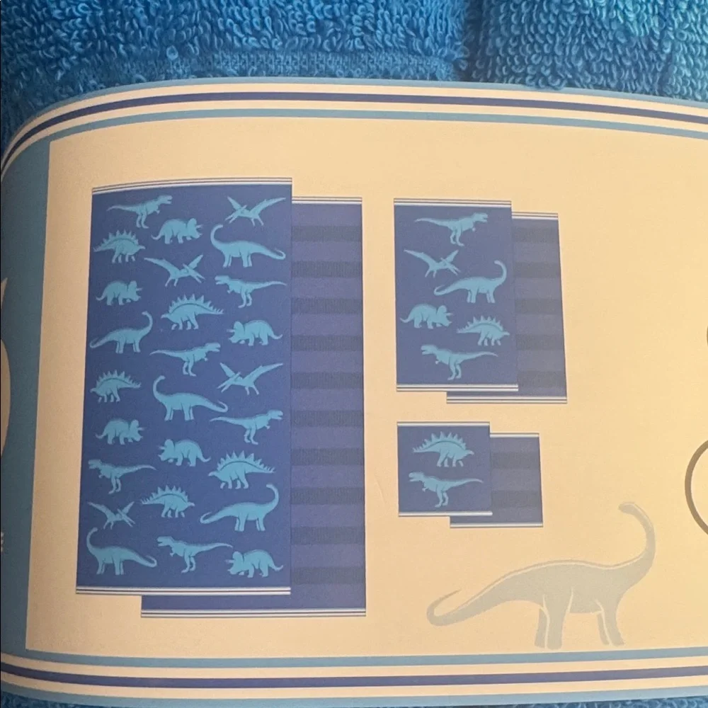 6pc CARO HOME 100% Cotton Blue Dinosaur Design Bath Towel Set Bundle