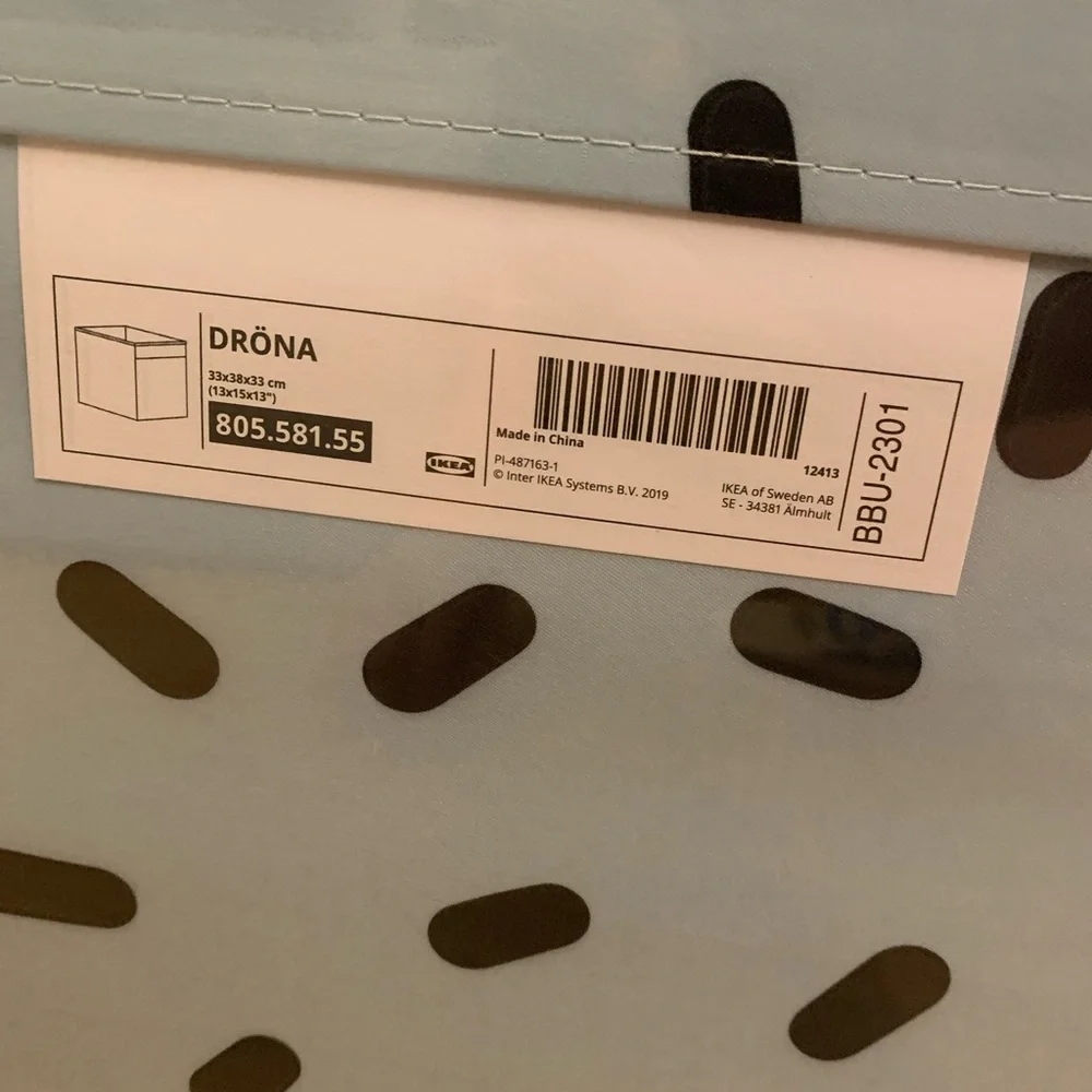 Ikea DRONA Storage box fits kallax, Polkadot Blue/black 13x15x13 (4 Pack) - NEW