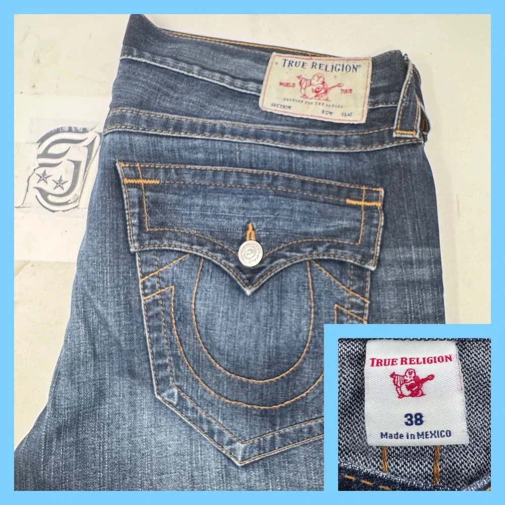 True Religion Men's Billy Flap Sn‎ Relaxed Bootcut Jeans Size 38 Made in Mexico