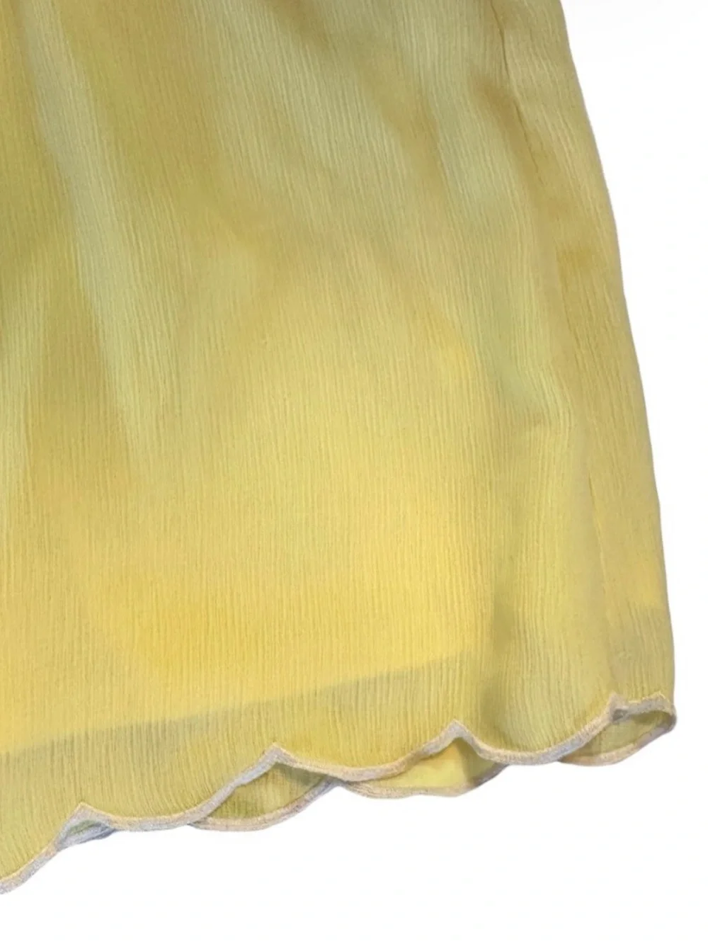 AS U Wish Butter Yellow Off Shoulder Dress Scallop Hem Chiffon Mini Dress Size S