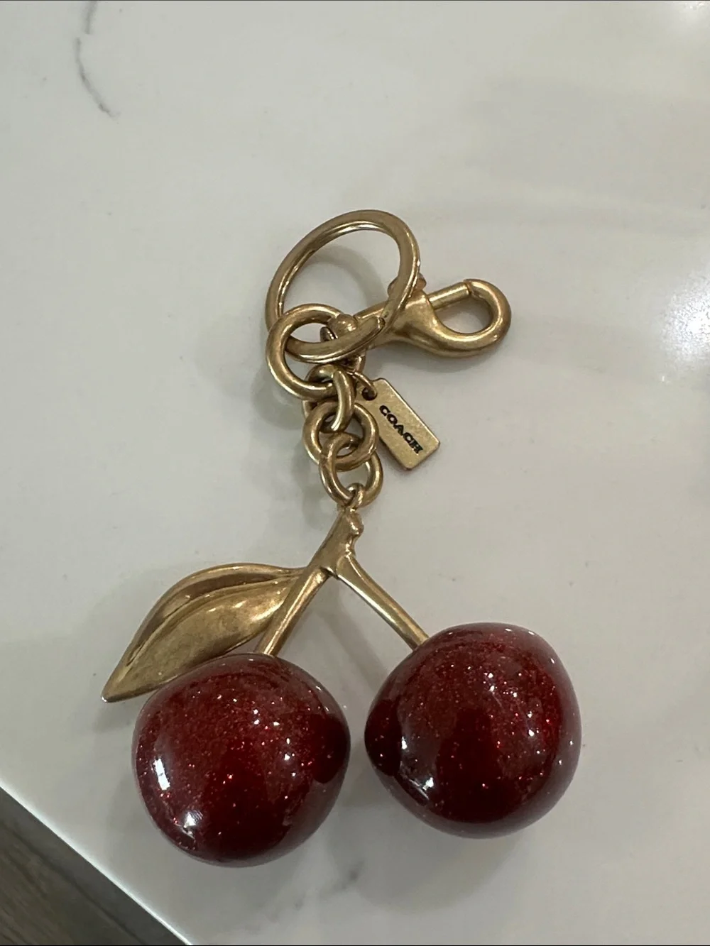 Coach Gold-Tone Cherry Key Charm with Red Enamel Cherries