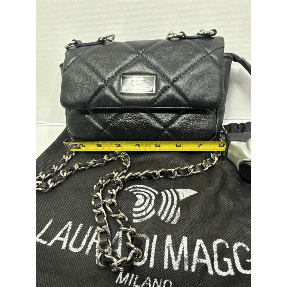 Laura Di Maggio Italian-made Leather Quilted Shoulder Bag – Black-preowned.
