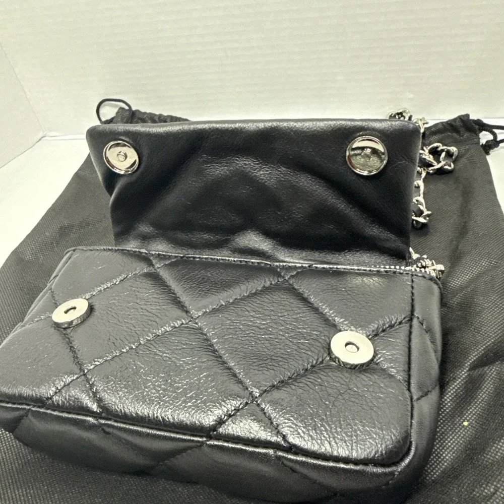 Laura Di Maggio Italian-made Leather Quilted Shoulder Bag – Black-preowned.