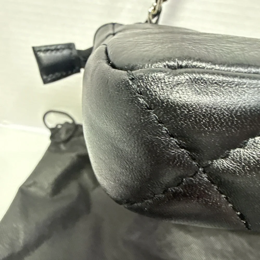 Laura Di Maggio Italian-made Leather Quilted Shoulder Bag – Black-preowned.