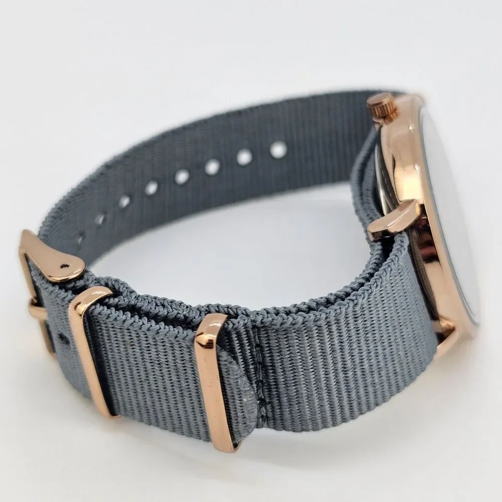Unisex Watch 38MM Dark Gold Gray Dial Gray Canvas Band Strap New‎ Battery