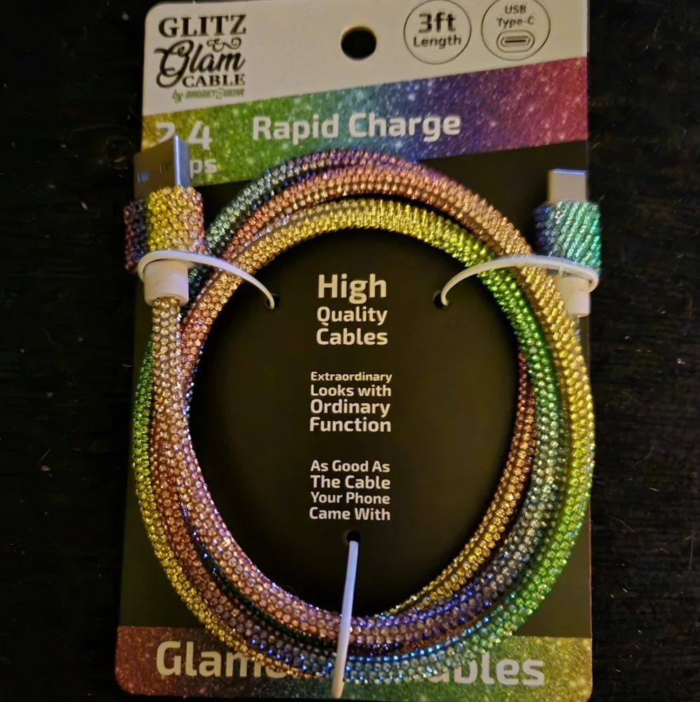 BLING RAPID CHARGE GLITZ & GLAM 3FT CHARGING CABLE USB TYPE C hp🔥🔥🔥