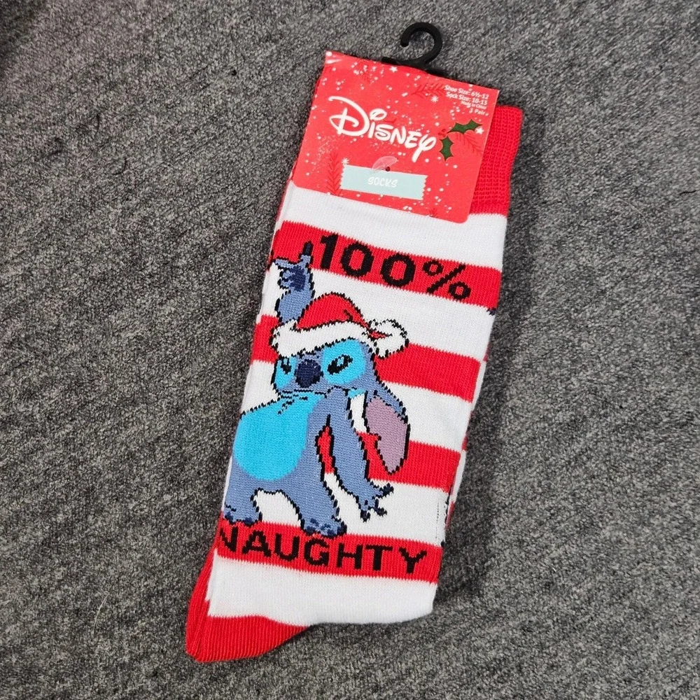 NEW Disney Stitch‎ 100% Naughty Christmas Holiday Socks Size 10-13