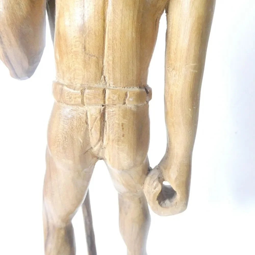 Carved Wooden Statue Hunter Warrior Man w/ Spear 17