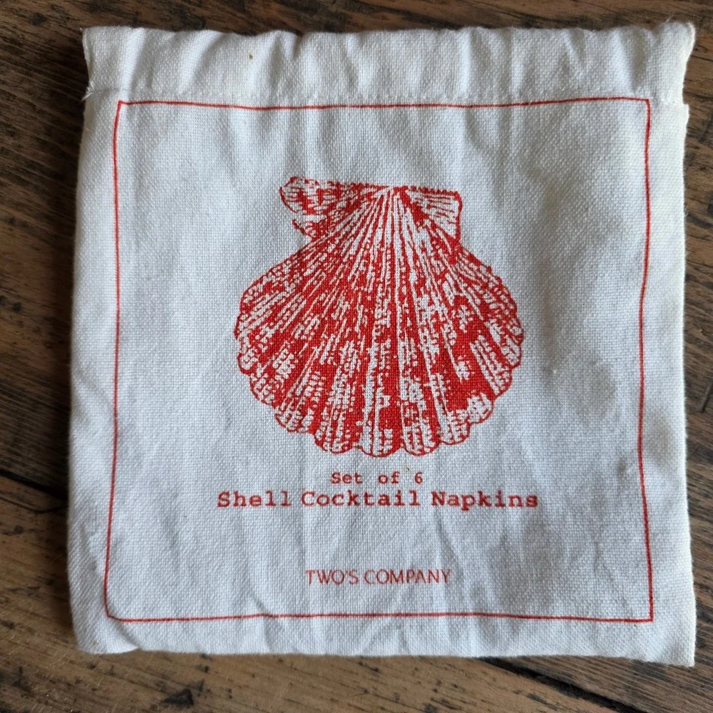 TWOS COMPANY Set 6‎ Cotton Shell Cocktail Napkins Coastal Beach Entertaining