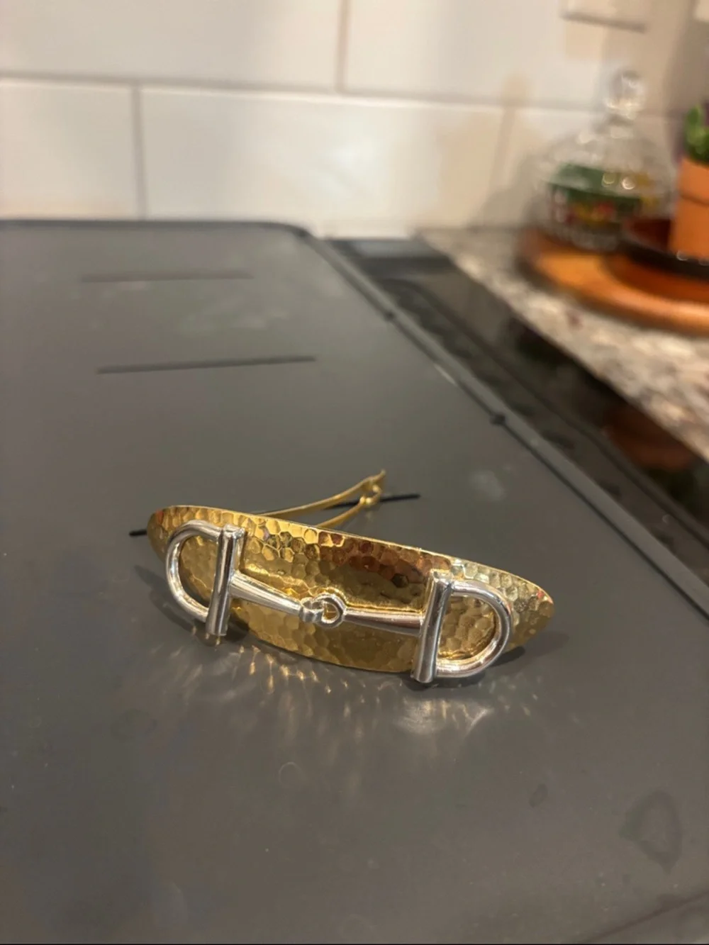 Made in France Gold-Tone Hammered Metal Hair Barrette with Silver Accent