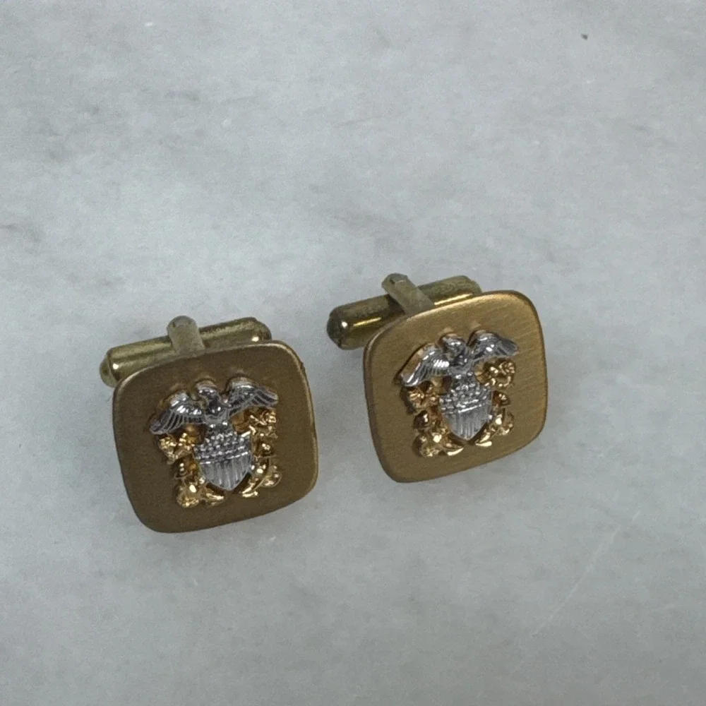 US Navy Chief Petty Officer CPO Gold Toned, Eagle Flag Crossed Anchor Cuff Links