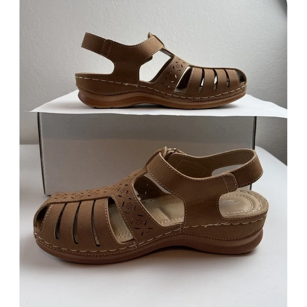Shibever Comfort Fisherman Sandal 8 Womens Brown Slingback Cutout Casual Shoes
