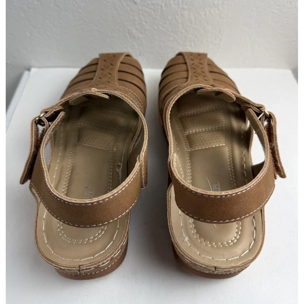 Shibever Comfort Fisherman Sandal 8 Womens Brown Slingback Cutout Casual Shoes