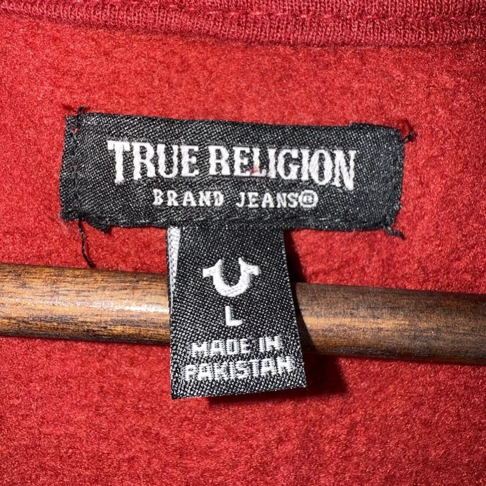 True Religion Hoodie Mens Large Maroon Full Zip Logo‎ Brand Jeans Sweatshirt