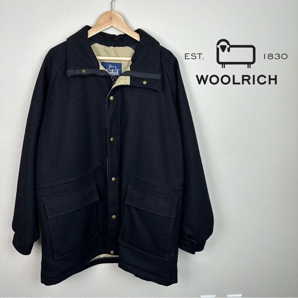 Vintage Woolrich Navy Wool Coat Mens XL Field Jacket Made in USA 30247 Blue
