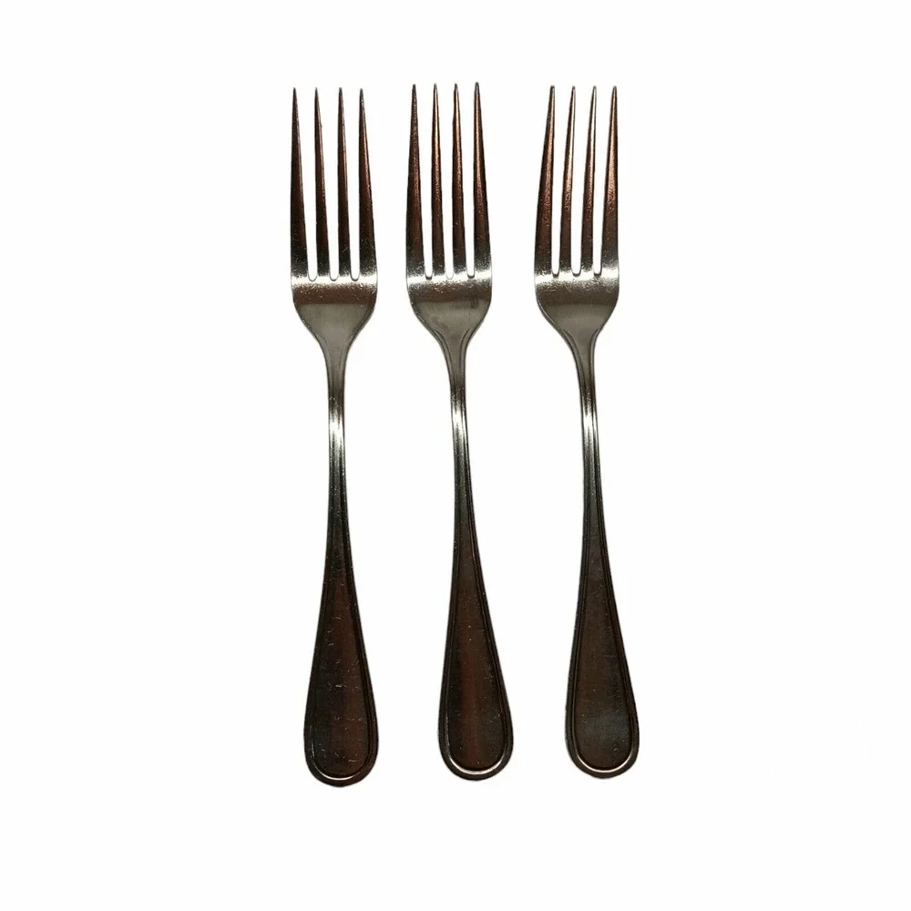 3 Stainless DJ‎ Korea Replacement Dinner Forks Glossy Round Tip Outline