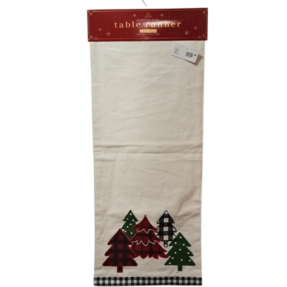 Happy‎ Holidays Table Runner Christmas Tree Buffalo Plaid 14