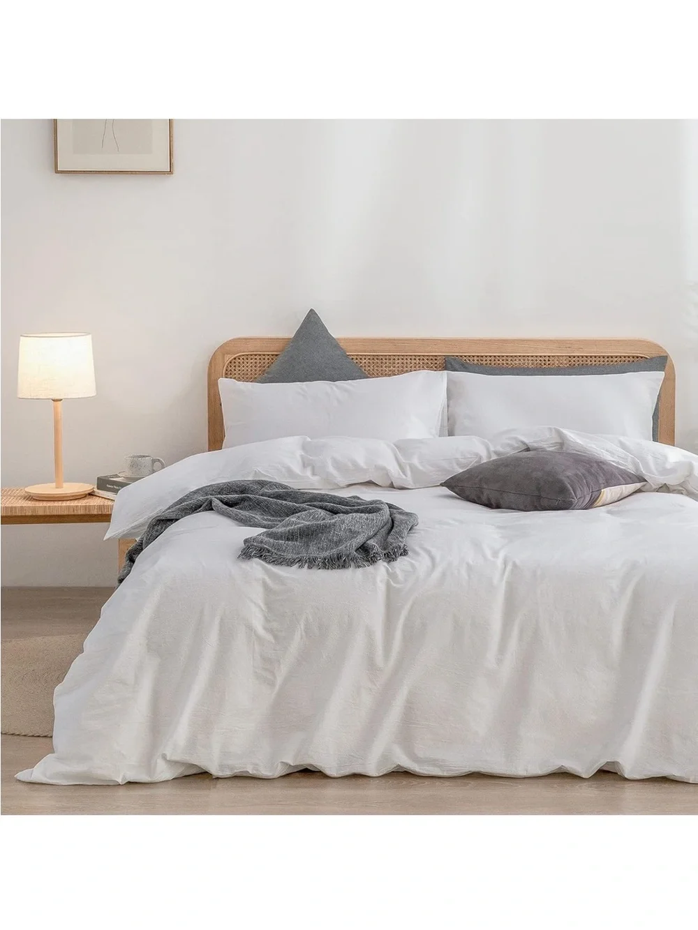 NEW BESTOUCH Duvet Cover Set 100% Washed Cotton. Linen Feel. Super Soft. White