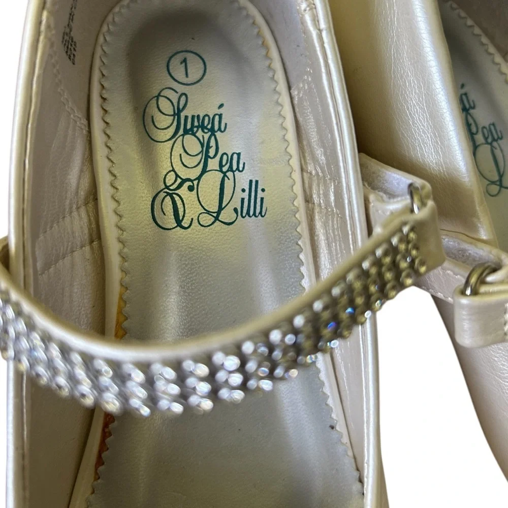 Swea Pea & Lilli girls formal Mary Janes Pearl White Rhinestones Excellent 1