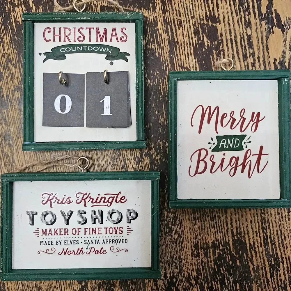 Trio of Handmade Christmas‎ Ornaments Advent Calendar Holiday Red Green