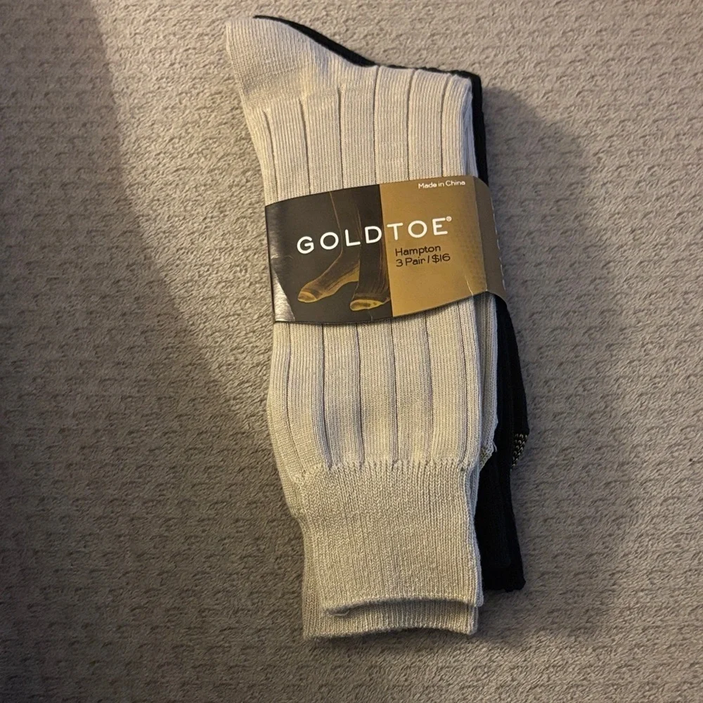 Gold Toe Men's Hampton Ribbed Socks - Black and Cream includes 2