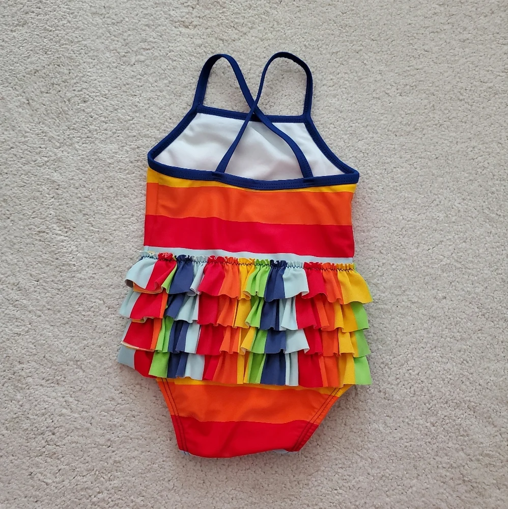 Hanna Andersson Baby Girl One-Piece Swimsuit Multi-Color Rainbow Stripe Sz3-6m