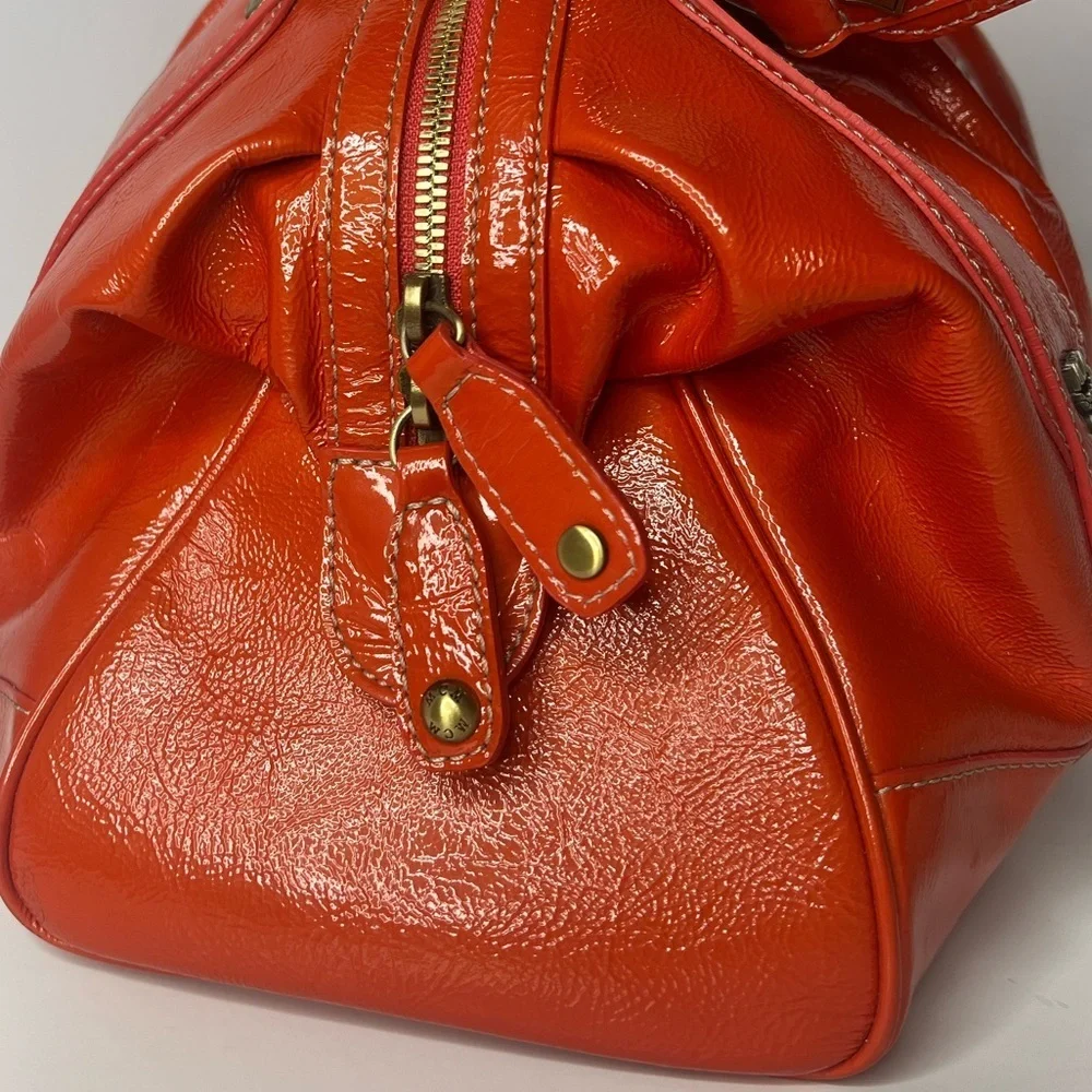 MCM Orange Patent Leather Top Zipper Silver Studded Accent Satchel/Handbag‎ 🧡
