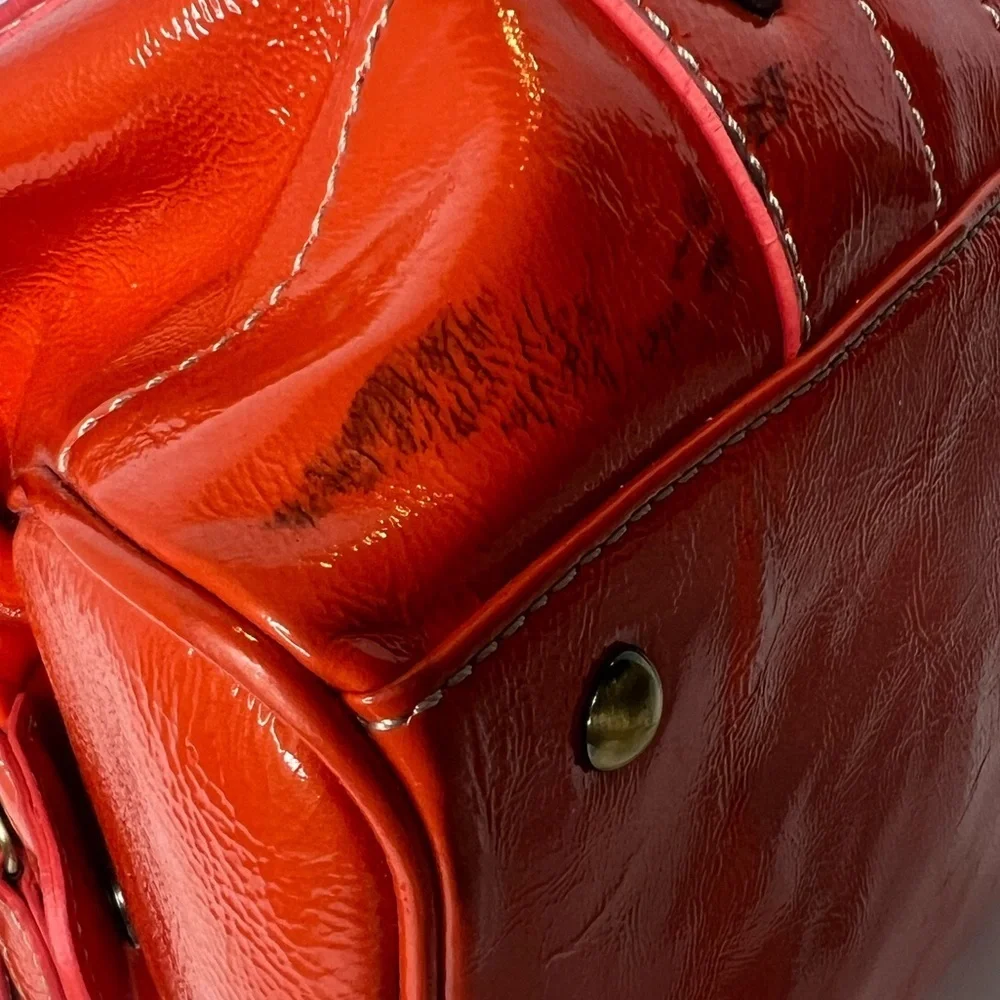 MCM Orange Patent Leather Top Zipper Silver Studded Accent Satchel/Handbag‎ 🧡