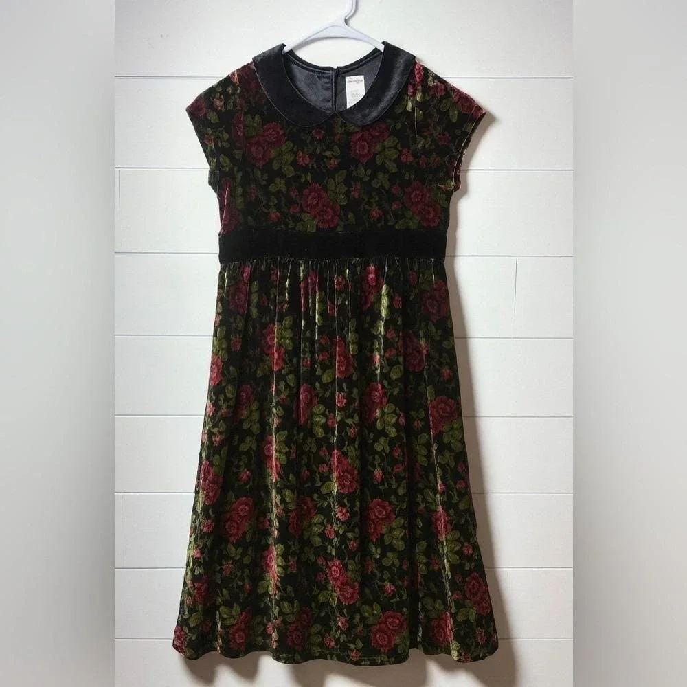 Gymboree Girls Velvet Floral Holiday‎ Valentine Dress Peter Pan Collar Size 9