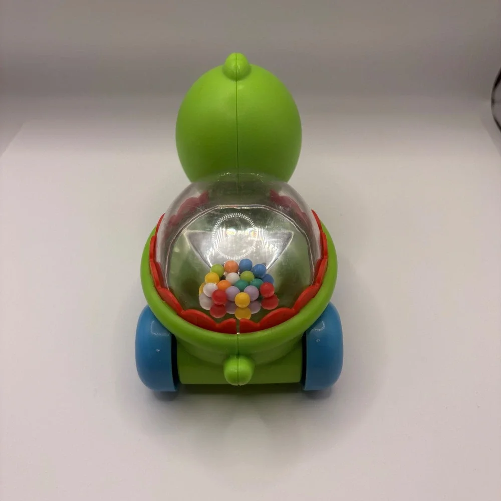 Green Turtle Rattle Push Toy with Colorful Beads and Blue Wheels Sensory Toy