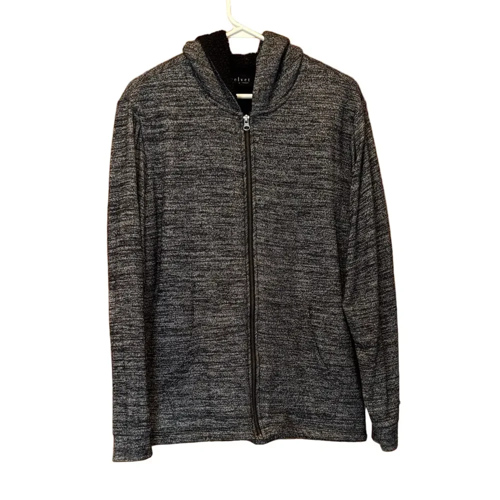 Velvet by Graham & Spencer Heathered Gray Sherpa Lined Full Zip Up Hoodie Large