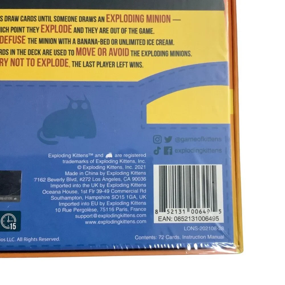 Exploding Minions Card Game Age 7+ 2-5‎ Players Family Friendly Fun Strategy New