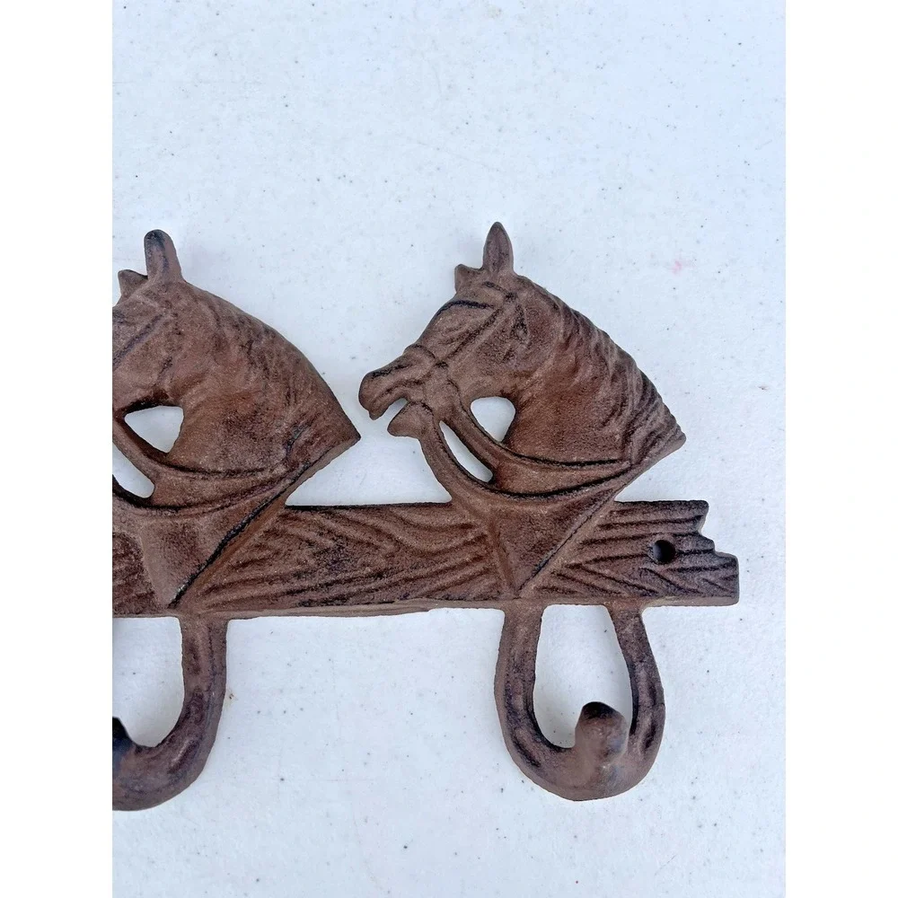 Vintage Cast Iron Coat Hook Pegs Horse Country Western Wall Hang Equestrian