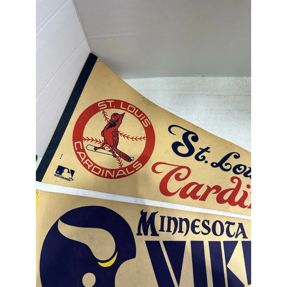 Lot of‎ 2 Vintage Sports Pennants - St. Louis Cardinals MLB & MN Vikings NFL 30