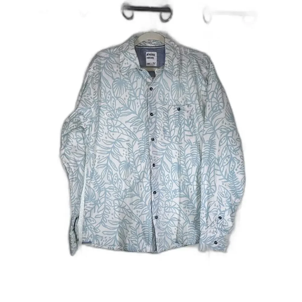 Reverse Threads Teal flower‎ print shirt Men's size Large