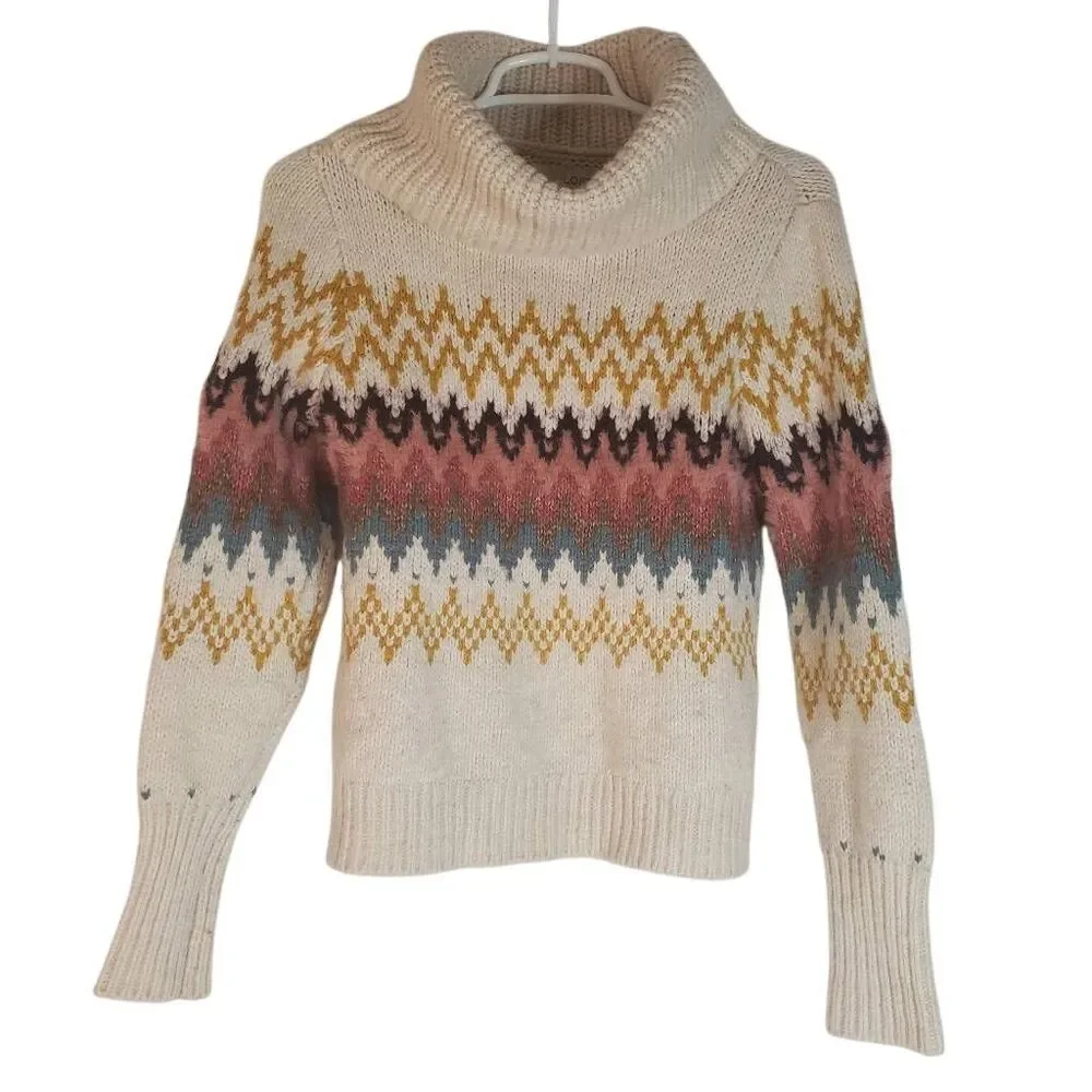 LOFT‎ Zig Zag Cowl Turtle Neck Knit Wool Blend Pullover Sweater Multicolor XS